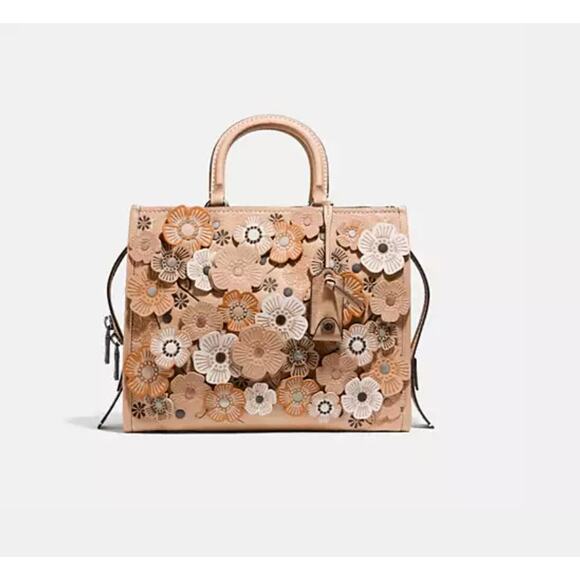 Coach 1941‎ Rogue Bag With Tea Rose Appliqué – Glove-Tanned Leather, Never Worn - Picture 1 of 9